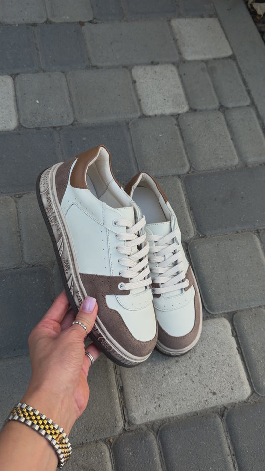 Кеди з Італійської шкіри Atomio Lardini кремового кольору із вставками із натуральної замші бежевого кольору